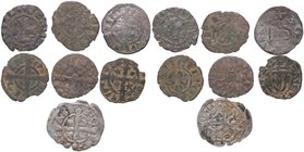1188-1230. Época medieval. Alfonso IX (1188-1230). Lote de 7 monedas de Alfonso IX (dineros leoneses). Ag. MBC a MBC+. Est.40.