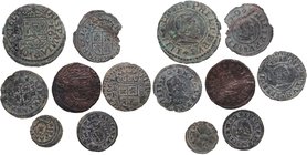 1661 a 1664 . España. FELIPE IV. Lote 7 monedas: 1 ud de 16 Maravedís, 1 ud de 8 Maravedís , 1 ud de 2 Maravedís y 4 ud de 4 Maravedís . - 2 Maravedís...