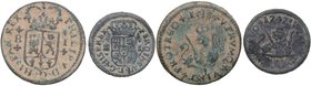 1718 y 1747. España. FELIPE V y FERNANDO VI. Barcelona y Segovia. Lote 2 monedas: 2 ud de 1 Maravedí. Cal-717, 194. Cu-Ni. MBC. Est.36.