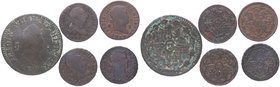 1776 a 1833. España. Carlos III - Fernando VII. Juvia y Segovia. Lote de 5 monedas: 1ud de 8 maravedís y 4ud de 2 maravedís . Ae. - España. 2 Maravedí...