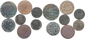 1773 a 1844. España. CARLOS III e ISABEL II. Segovia. Lote 7 monedas: 3ud de 2 Maravedís, 3ud de 4 Maravedís y 1ud de 8 Maravedís. BC a MBC-. Est.70....