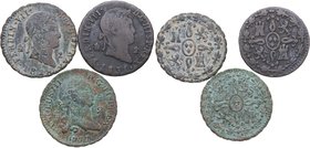 1777, 1828 y 1831. España.  CARLOS III y FERNANDO VII. Segovia. Lote 3 monedas: 2 Maravedís. Cal-1919, 1728, 1732. Cu-Ni. - 2 Maravedís. 17,  CARLOS I...