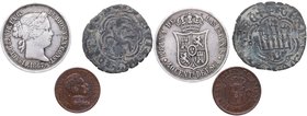 1867, 1906 y ND. España.  JUAN II, ISABEL II y ALFONSO XIII. Lote de 3 monedas: Blanca, 40 Céntimos de Escudo y 1 Céntimo. Cal-339; FAB-624. Ar, Ve y ...