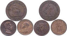 1870, 1906, 1912. España. Centenario. Lote de 3 monedas de 2 Céntimos y 1 Céntimo (2ud). Cu-Ni. EBC . Est.18.