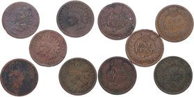 1873, 1875, 1879, 1880 y 1881. Estados Unidos. Lote de 5 monedas de 1 Centavo (Indian Head). KM.90A. Cu-Ni. RC a BC. Est.45.