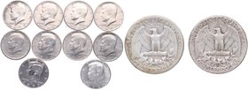1969-1999 dC. Estados Unidos. Lote de 10 monedas: 1/2 Dolar Kennedy. KM.202A. Ag-Ni. EBC-SC. Est.40.