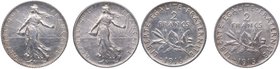 1915 y 1916. Francia. Lote de 2 monedas de 2 Francos. KM799.12. Ag. SC. Est.35.