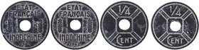 1942 y 1943. Indochina Francesa. Lote 2 monedas de 1/4 cent Indochina. KM-25. MBC/MBC+. Est.30.