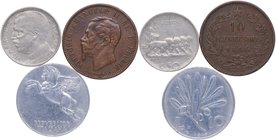 1866-N, 1925-R, 1949-R. Italia. Victorio Emanuele II, Victorio Emanuele III. Lote 3 monedas: 10 Centimisi, 50 Centesimi y 10 Liras.  KM-11.4, 61.2, 90...