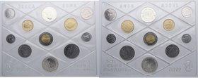 1985. Italia. Set 11 monedas 1 a 500 Liras. AR-bimetálica, AlBr y Ni. En presentación original, con certificado. Incluye 500 Liras conmemorativas Bice...