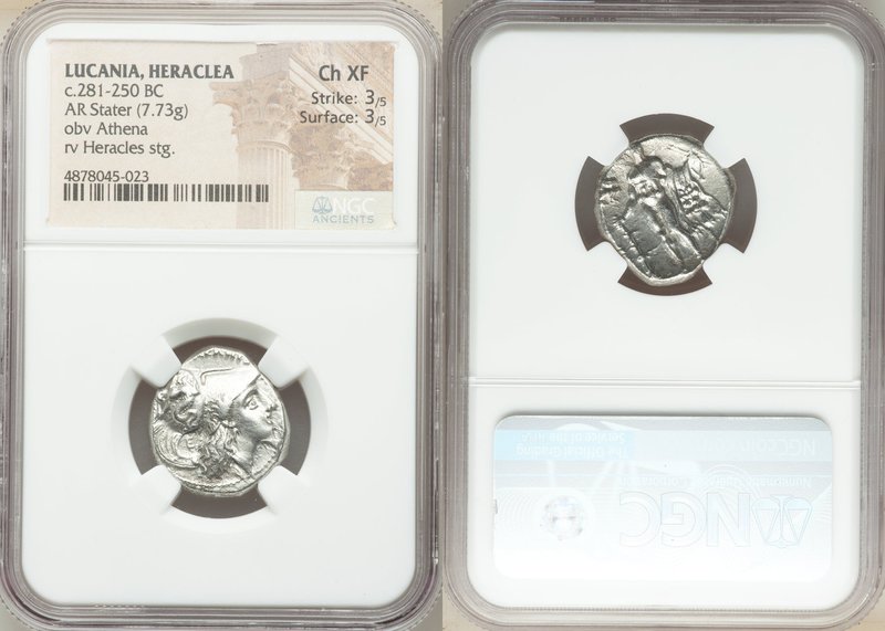 LUCANIA. Heraclea. Ca. 281-250 BC. AR stater (20mm, 7.73 gm, 4h). NGC Choice XF ...