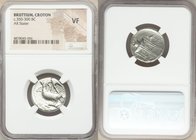 BRUTTIUM. Croton. Ca. 350-300 BC. AR stater (22mm, 4h). NGC VF. Eagle standing left, head raised, wings displayed, gripping hare in talons / KPO, trip...