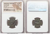 CARTHAGE. Zeugitana. Ca. 221-201 BC. AE (22mm, 8.49 gm, 12h). NGC Choice XF 5/5 - 2/5, smoothing. Second Punic War, ca. 221-210 BC. Head of Tanit left...