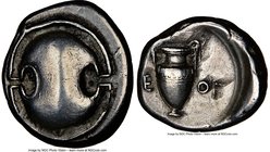 BOEOTIA. Thebes. Ca. 395-338 BC. AR stater (22mm, 3h). NGC Choice VF, edge marks. Ca. 379-368 BC, Theog-, magistrate. Boeotian shield / Amphora, ΘE-OΓ...