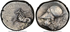CORINTHIA. Corinth. Ca. 4th century BC. AR stater (20mm, 8.34 gm, 1h). NGC XF 3/5 - 3/5. Ca. 400-375 BC. Pegasus flying left; Ϙ below / Head of Athena...
