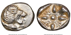 IONIA. Miletus. Ca. late 6th-5th centuries BC. AR obol (10mm). NGC AU. Milesian standard. Forepart of roaring lion left, head reverted / Stellate flor...