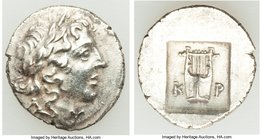 LYCIAN LEAGUE. Cragus. Ca. 48-20 BC. AR hemidrachm (16mm, 2.09 gm, 12h). Choice XF. Series 1. Laureate head of Apollo right; Λ-Y below / K-P, cithara ...