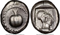 PAMPHYLIA. Side. Ca. 5th century BC. AR stater (20mm,10.78gm 12h). NGC Choice XF 5/5 - 3/5, test cuts. Ca. 430-400 BC. Pomegranate; guilloche beaded b...