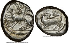 CILICIA. Celenderis. Ca. 425-350 BC. AR stater (21mm, 8h). NGC VF. Persic standard, ca. 425-400 BC. Youthful nude male rider, reins in right hand, ken...