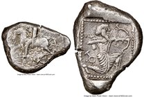 CILICIA. Tarsus. Ca. late 5th century BC. AR stater (23mm, 10.86 gm, 3h). NGC XF 3/5 - 4/5. Satrap on horseback riding left, reins in left hand, lotus...