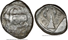 CYPRUS. Uncertain mint. Ca. early 5th century BC. AR stater (22mm, 12h). NGC Choice Fine. Ram walking left; ankh superimposed above, RA (Cypriot) belo...