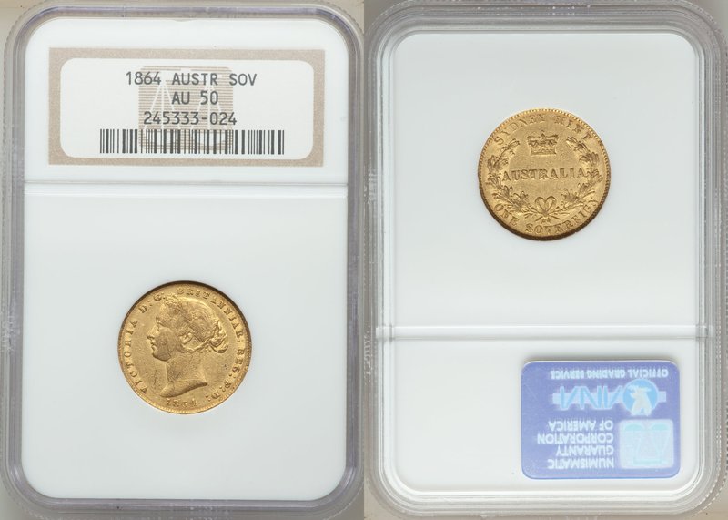 Victoria gold Sovereign 1864-SYDNEY AU50 NGC, Sydney mint, KM4.

HID09801242017