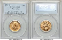 George V gold Sovereign 1911-S MS63 PCGS, KM29.

HID09801242017