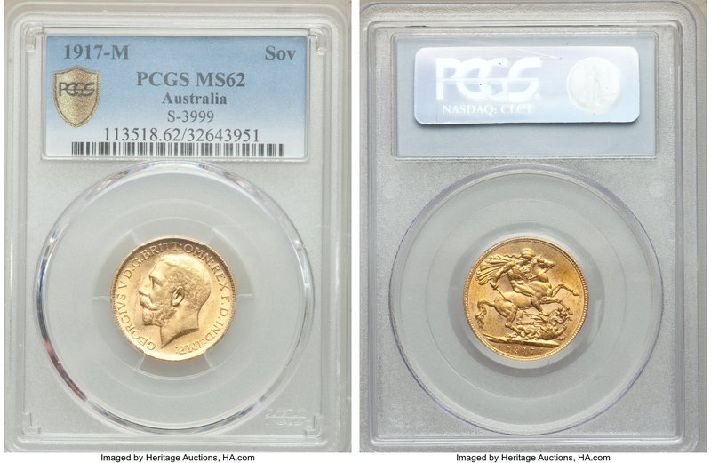 George V gold Sovereign 1917-M MS62 PCGS, KM29, S-3999.

HID09801242017