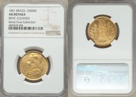 Pedro II gold 10000 Reis 1851 AU Details (Bent, Cleaned) NGC, KM460. From the Santa Cruz Collection

HID09801242017