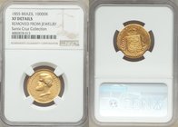 Pedro II gold 10000 Reis 1855 XF Details (Removed From Jewelry) NGC, KM467. From the Santa Cruz Collection

HID09801242017