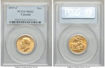 George V gold Sovereign 1917-C MS62 PCGS, Ottawa mint, KM20.

HID09801242017