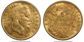 Napoleon III gold 5 Francs 1866-A MS64 PCGS, Paris mint, KM803.1. Gad-1002.

HID09801242017