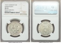 Weimar Republic "Nordhausen" 3 Mark 1927-A MS65 NGC, Berlin mint, KM52. Ex. Morris Collection

HID09801242017