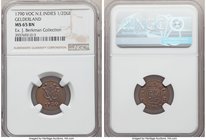 Dutch Colony. United East India Company 1/2 Duit 1790 MS65 Brown NGC, KM56. Gelderland issue. One Year Type. Ex. J. Berkman Collection

HID09801242017