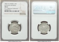 Dutch Colony. Batavian Republic 1/4 Gulden 1802 MS61 NGC, Enkhuizen mint, KM81. Ex. J. Berkman Collection

HID09801242017