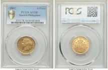 Spanish Colony. Isabel II gold 4 Pesos 1862 AU58 PCGS, KM144.

HID09801242017