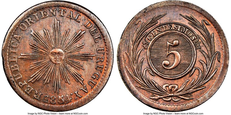 Republic 5 Centesimos 1854/40 AU55 Brown NGC, KM1.

HID09801242017