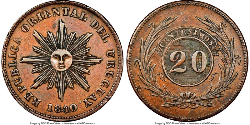 Republic 20 Centesimos 1840 XF45 Brown NGC, KM2.1.

HID09801242017