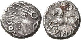 CELTIC, Central Gaul. Sequani. Mid 1st century BC. Quinarius (Silver, 12 mm, 2.00 g, 3 h), Q. Doci and Sam. F. (?). Q•DOCI Celticized head of Roma to ...