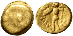 CELTIC, Central Europe. Boii. Late 2nd-early 1st century BC. 1/24 Stater (Gold, 6 mm, 0.35 g), Athena-Alkis-series. Bulge. Rev. Athena Alkis standing ...