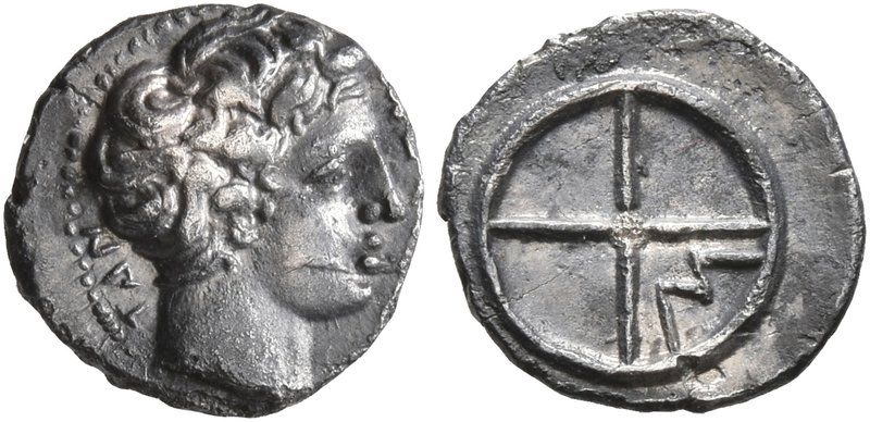 GAUL. Massalia. Circa 410-380 BC. Obol (Silver, 10 mm, 0.59 g). MAΣΣAΛIΩ-TAN Bar...