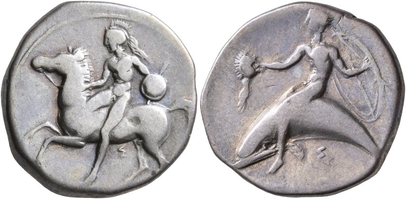 CALABRIA. Tarentum. Circa 400-390 BC. Didrachm or Nomos (Silver, 21 mm, 7.52 g, ...