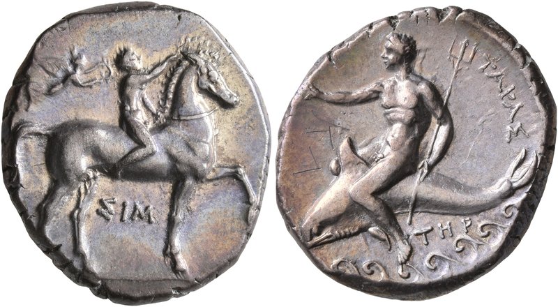CALABRIA. Tarentum. Circa 330-325 BC. Didrachm or Nomos (Silver, 22 mm, 7.92 g, ...
