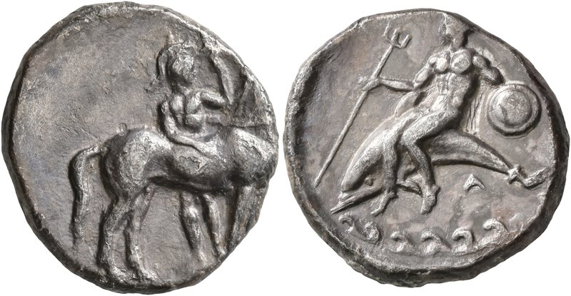 CALABRIA. Tarentum. Circa 344-340 BC. Didrachm or Nomos (Silver, 21 mm, 7.69 g, ...