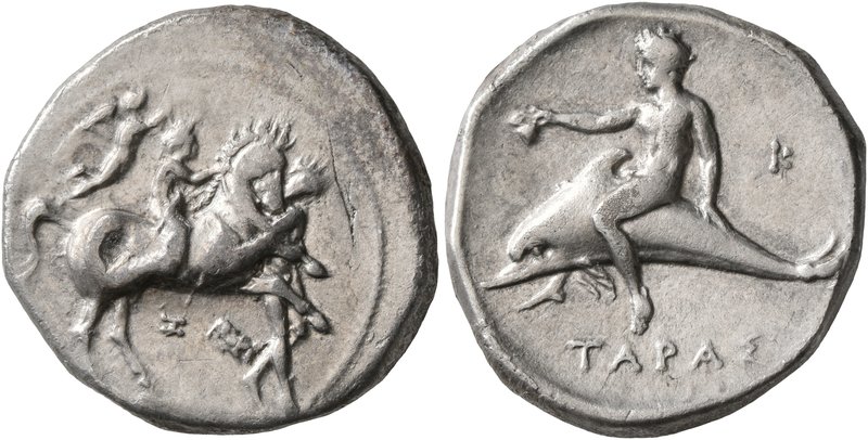 CALABRIA. Tarentum. Circa 340-335 BC. Didrachm or Nomos (Silver, 22 mm, 7.75 g, ...