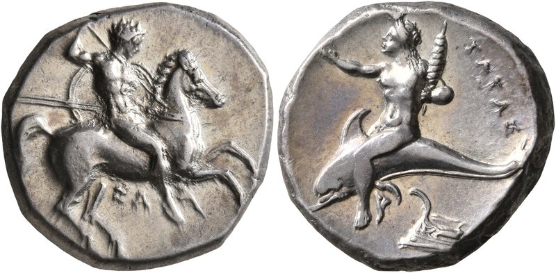 CALABRIA. Tarentum. Circa 332-302 BC. Didrachm or Nomos (Silver, 21 mm, 7.93 g, ...