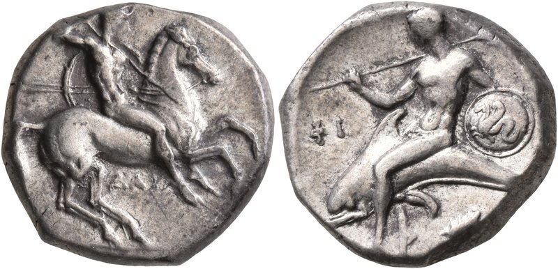 CALABRIA. Tarentum. Circa 302-290 BC. Didrachm or Nomos (Silver, 20 mm, 7.87 g, ...