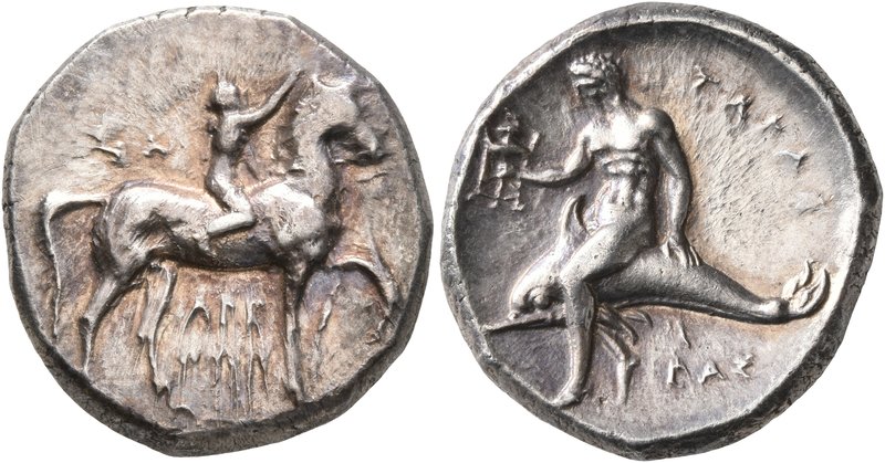 CALABRIA. Tarentum. Circa 302-280 BC. Didrachm or Nomos (Silver, 21 mm, 8.00 g, ...