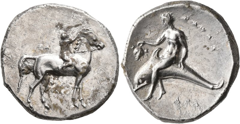 CALABRIA. Tarentum. Circa 302-280 BC. Didrachm or Nomos (Silver, 23 mm, 8.00 g, ...