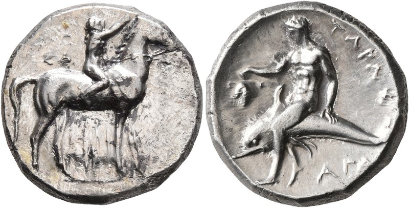 CALABRIA. Tarentum. Circa 302-280 BC. Didrachm or Nomos (Silver, 21 mm, 7.87 g, ...